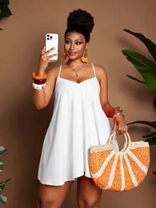 Maweii Débardeur sexy orange grande taille avec bretelles croisées pour les vacances à la plage - Blanc - Voir 4