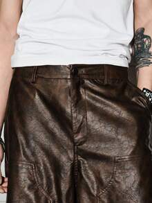ROMWE MEN Men's PU Fashion Versatile Daily Casual Shorts - Brown - View 2