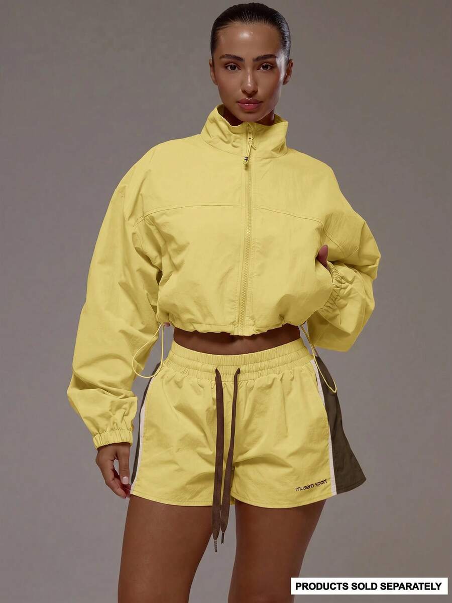 Musera Sport 高领短款轻薄运动外套,适合运动健身、健身房、普拉提、日常休闲穿着,适合运动出汗等场合。 - Butter Yellow - 查看 1