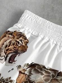Manfinity EMRG Men's White Dragon & Tiger Floral Print Streetwear Boxing Shorts, Japanese Retro Casual Summer Sports Shorts, Suitable For Vacation, Music Festival, Party, Daily Commute - Multicolor - View 6