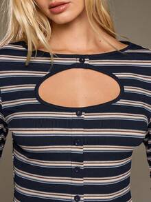 BAD SUNDAY Women's Hollow Out Long Sleeve Ruffle Hem All-Match Top, Versatile Y2K Millennium Style, All Season - Black and White - View 6