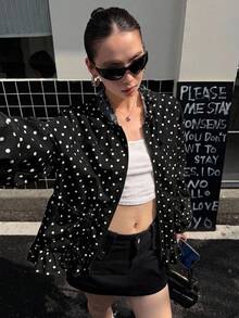 DAZY 女款波點韓風長袖休閒夾克校園秋季款 - 黑色 - 查看 2