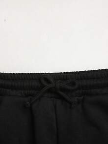 SHEIN Tween Girls Black Casual Sweatpants With Letter Embroidery And Drawstring, Loose Fit - Black - View 6