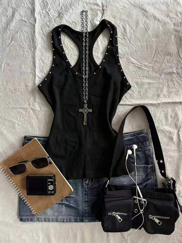 IslaSuriya Rhinestone Studded Fitted Women's Tank Top