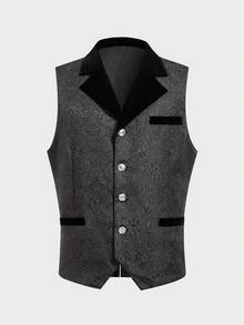 ROMWE MEN Men's Jacquard Lapel NeckSingle-Breasted Business Travel Suit Vest - Black - View 9