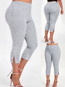 SHEIN Plus Size Minimalist Casual Versatile Slim Fit Pants - Grey - View 1
