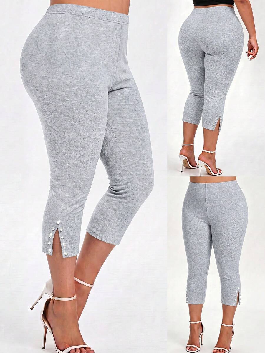 SHEIN Plus Size Minimalist Casual Versatile Slim Fit Pants - Grey - View 1