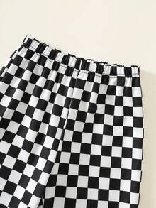 SHEIN 2件組男嬰夏季秋季休閒彩色臉部街頭風黑色T恤上衣與黑白棋盤格長褲套裝，酷炫工裝風套裝 - 彩色 - 查看 6