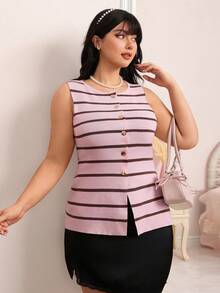 CovetEZ Plus Size Summer Cool Knit Yellow Tank Top - Pink - View 8