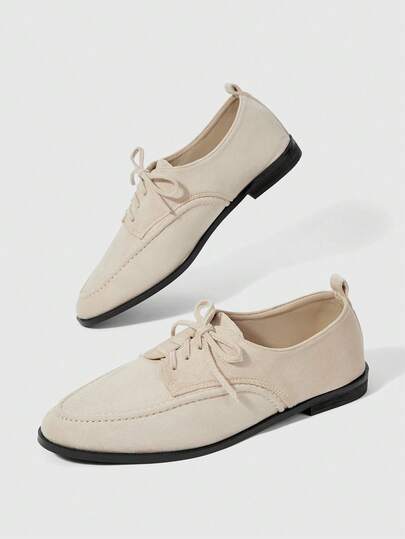 Sleekvia Women's Retro Loafers Lace-Up Deep-Mouth Flat-Soled Single Shoes British Suede Small Leather Shoes