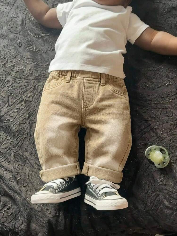SHEIN Baby Boy Fashion Casual Y2k Vintage Cool Street Khaki Loose And Comfortable Jeans For Daily School Autumn - Khaki - View 5