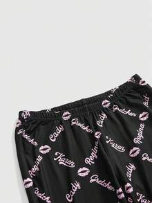 Mean Girls | ROMWE Women's Letter Print Casual Versatile Daily Wear Flare Pants - Multicolor - View 3
