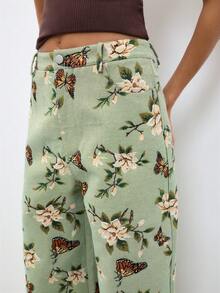 Nöista High-Waisted Wide-Leg Pants With Hazy Green Floral Print. Comfortable, Versatile And Stylish. - Green - View 7