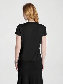 Breakform Casual Versatile Bat Pattern Crew Neck Punk T-Shirt - Black - View 2
