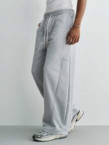 Sonviro Men's Casual Sports Solid Color Slant Pocket Drawstring Waist Sweatpants Baggy Oversized Men Grey Wide Leg - Grey - View 3