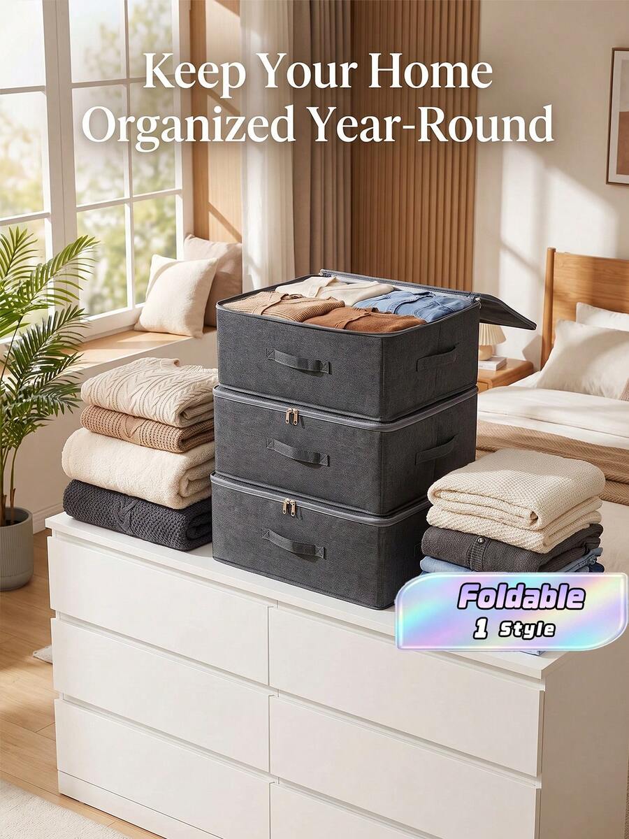 1PC Foldable Home Storage Box, Flip-Top Clothes Organizer, Multi-Function Dual Zipper Large File Storage Box, Oxford Cloth Drawer-Style Clothing Storage Box, For Storing Jeans, Sweaters, Etc. Suitable For Autumn Decor, Holiday Decor, Room Decor, Bedroom Decor, Closet Decor, Storage Bag, Storage Box, Storage Drawer
