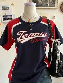 Lalippa Letter & Numeral Print Casual Round Neck Short Sleeve T-Shirt, Gift For Friends - Multicolor - View 3