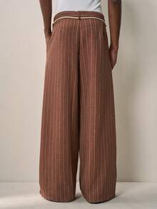 Sonviro Men's Loose Casual Striped Linen Pants For Summer Holiday Wide Leg - Brown - View 2