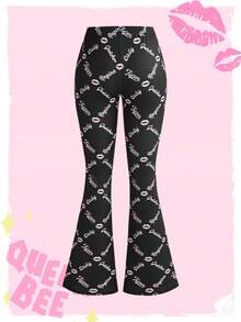 Mean Girls | ROMWE Women's Letter Print Casual Versatile Daily Wear Flare Pants - Multicolor - View 2