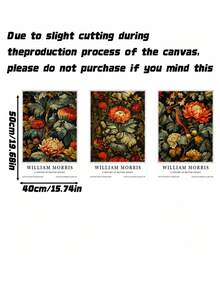 3Pcs William Morris Floral Print Canvas Wall Art – Vintage Botanical Poster Set For Living Room Office Decor, Gift (Unframed) - multicolor - View 8