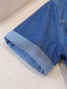 SHEIN MOD 大尺碼女款單排扣休閒百搭日常牛仔上衣 - 中等水洗藍 - 查看 5