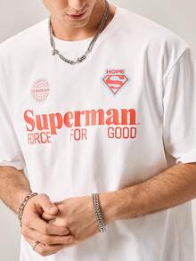 Strevion SUPERMAN 男士休闲百搭简约超人图案印花圆领短袖T恤 - 白色 - 查看 8