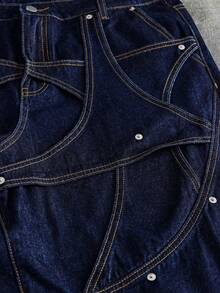 AXEPEAK Shorts de mezclilla con estructura de patchwork asimétrico lavados para hombre - Azul - Ver 3