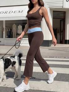 Gameset SHEIN Sport Women's Polka Dot Print Colorblock Fashion Sports Cropped - Brown - View 5