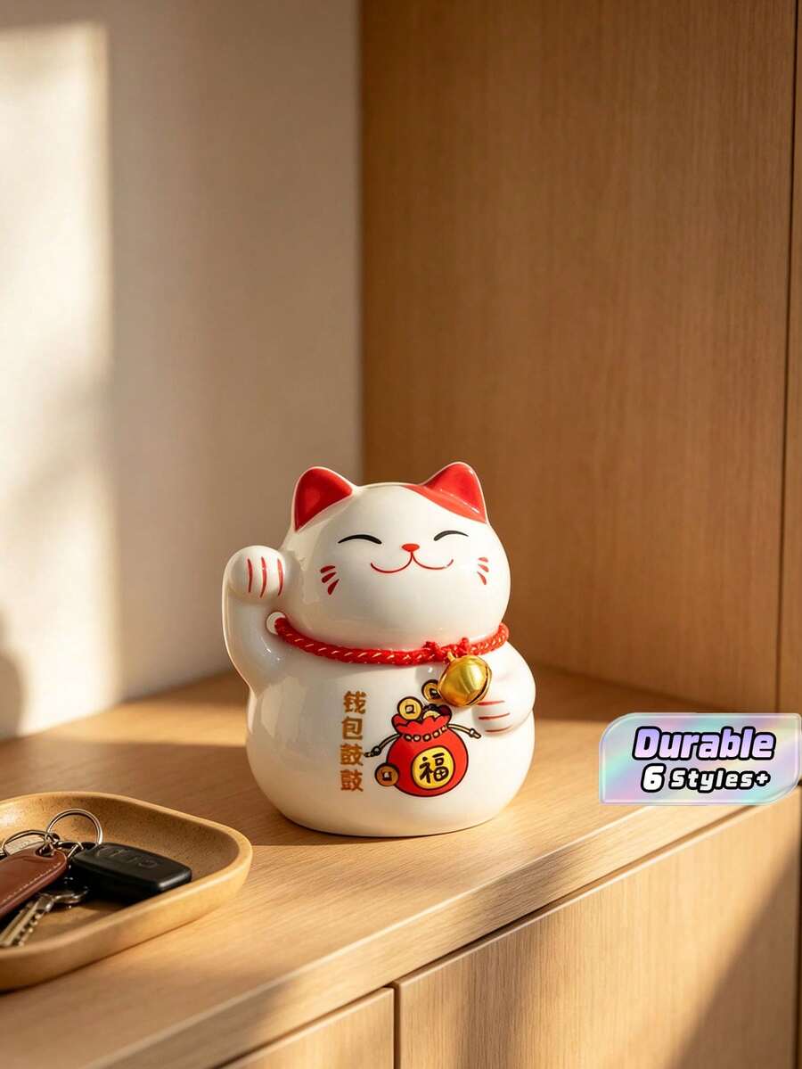 New Ceramic Wealth Cat Ornament Piggy Bank, Small And Cute, Easy To Carry. It Can Be Used As A Decoration. - multicolor - View 1