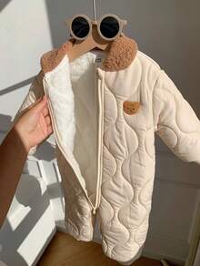 SHEIN 男嬰秋冬可愛翻領保暖內裡加厚連身外套，秋冬連身衣，嬰兒連身衣，滑雪連身衣 - 彩色 - 查看 4