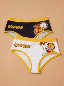 GARFIELD | SHEIN 卡通印花撞色滚边三角裤 - 黑與白 - 查看 1