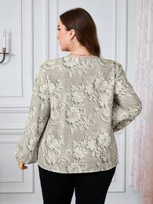 SHEIN Clasi 大码优雅印花V领灯笼袖女式衬衫，秋冬女装，圣诞节新年除夕派对优雅衬衫 - 彩色 - 查看 3