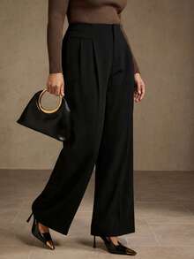 MOTF PREMIUM PLUS SIZE WOMEN'S ELEGANT COMFORTABLE STRAIGHT LEG PANTS FALL - Black - View 4