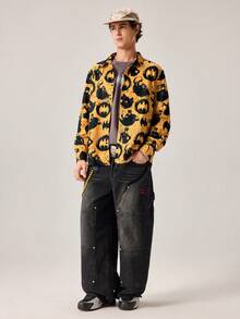 Strevion BATMAN Men's Casual Cat & Digital Print Long Sleeve Shirt - Yellow - View 5