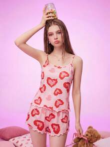 Notgurli Women's Heart Print Camisole Tank Top & Shorts Pajama Loungewear Set - Multicolor - View 7