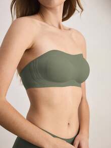 Ocili 女款極簡純色無縫抹胸內衣 - 軍綠色 - 查看 4