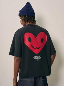 Sonviro Men's Casual Heart Print Short Sleeve T-Shirt - Black - View 4