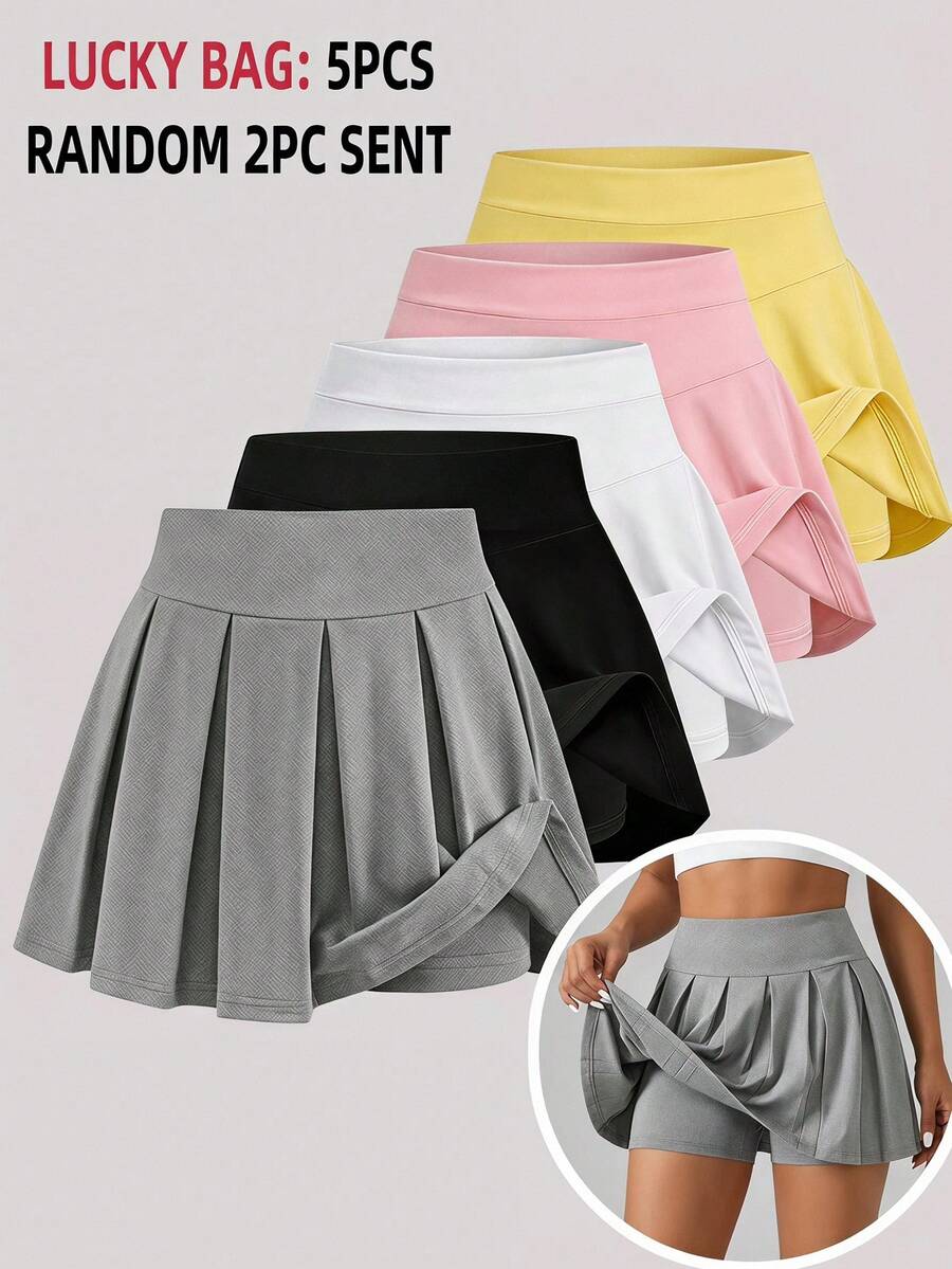 SHEIN 少女黑白百褶短裙两件套,夏季高腰防走光迷你裙,学院风百搭运动少女套装 - 黑與白 - 查看 1
