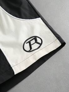 ROMWE MEN Pantalones cortos casuales de uso diario con cintura de cordón y bloques de color para hombres - Negro - Ver 6
