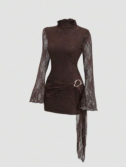 Sweetra Women's New Vintage Sexy Slim Fit Elegant High-End Versatile Strapless Dress With Lace Patchwork, Flattering And Comfortable For Streetwear