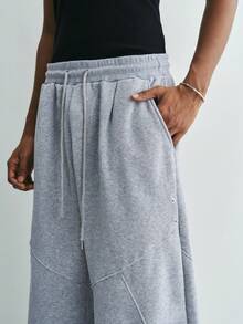 Sonviro Men's Solid Color Drawstring Waist Pockets Casual Wide Leg Sweatpants Men Grey Flared Oversized Bottom For Flare Sweats Joggers Baggy - Light Grey - View 5