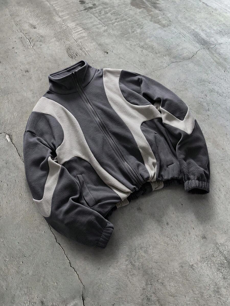 AXEPEAK Men's Fashion Versatile Zipper Long Sleeve Pocket Jacket - Grey - View 1