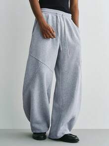Sonviro Men's Solid Color Drawstring Waist Pockets Casual Wide Leg Sweatpants Men Grey Flared Oversized Bottom For Flare Sweats Joggers Baggy - Light Grey - View 4