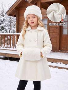 Emery Rose Kids Emery Rose Kids 小女孩可爱白色连帽外套手套套装，适合秋冬季节穿着。 - 米色 - 查看 8