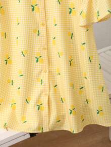 SHEIN Tween女孩休閒學院風領口黃色格紋印花 7/10袖喇叭袖寬鬆下擺洋裝 黃色返校穿搭 秋/冬穿搭 - 黃色 - 查看 8