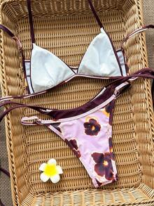 Swim Vcay 2件套女士夏季沙滩装，随机颜色印花吊带背心和比基尼泳裤套装 - 彩色 - 查看 2