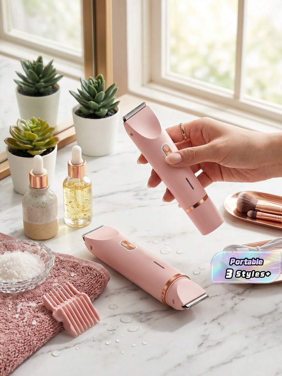 2-In-1 Electric Shaver For Women, Rechargeable And Portable, Suitable For Wet And Dry Use. Perfect For Trimming And Shaving Hair On Arms, Legs, Underarms, Bikini Line, And Facial Hair Including Lip, Chin And Neck. Features Adjustable Head For Smooth - multicolor - View 1