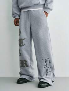 Sonviro Men's Dark Grey Winter Streetwear Hoodie And Sweatpants Set,Embroidered Letter Thermal Lined Sweatshirt&Wide Leg Jogger Set,City Break Back-To-School - Grey - View 4