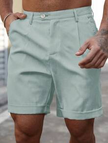Manfinity Homme Pantalones cortos casuales versátiles de unicolor con bolsillo para hombres de talla grande, para uso diario y viajes - Verde - Ver 1