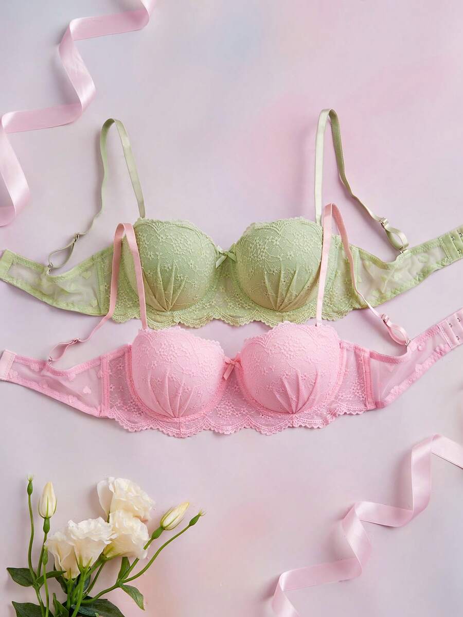 Elorette 2件組粉色女款鋼圈蕾絲內衣 - 彩色 - 查看 1